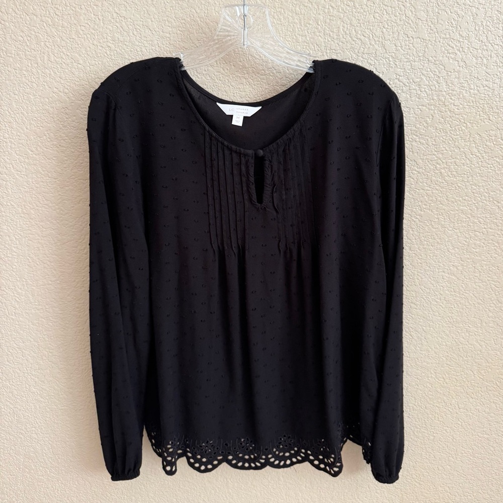 LC Lauren Conrad Black Blouse with Eyelet Hem